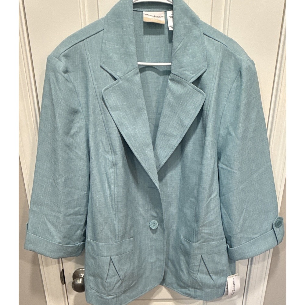 AlfredDunner Pant Suit Set Seafoam 22W jacket Plus Lined 3/4 Sleeve 20W pant NWT